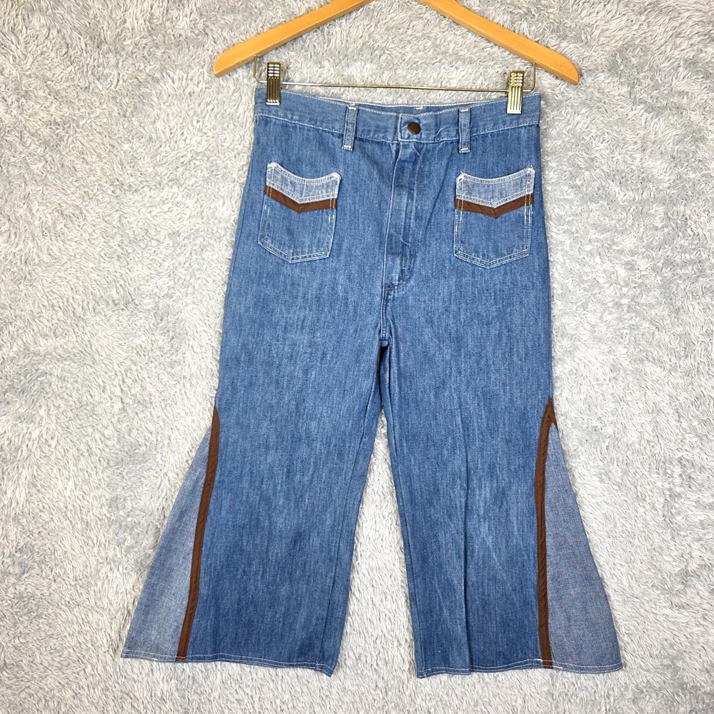 Vintage Maverick 70s Bell Bottom Jeans Blue Denim High Waist‎ Flare USA 13/14
